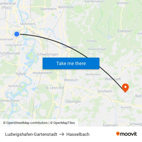 Ludwigshafen-Gartenstadt to Hasselbach map