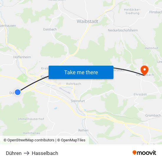 Dühren to Hasselbach map