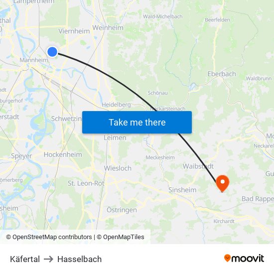 Käfertal to Hasselbach map