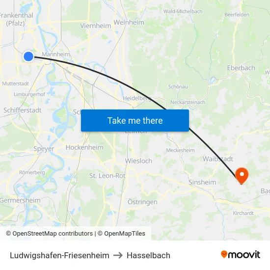 Ludwigshafen-Friesenheim to Hasselbach map