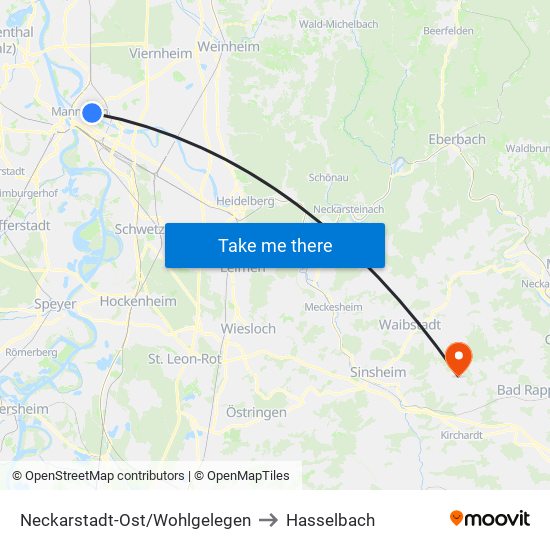 Neckarstadt-Ost/Wohlgelegen to Hasselbach map