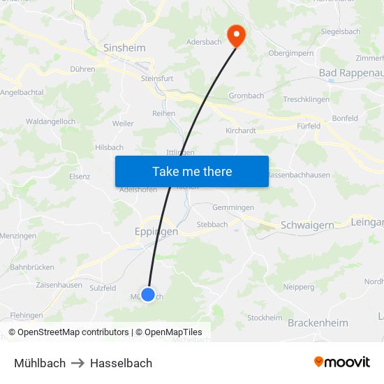 Mühlbach to Hasselbach map