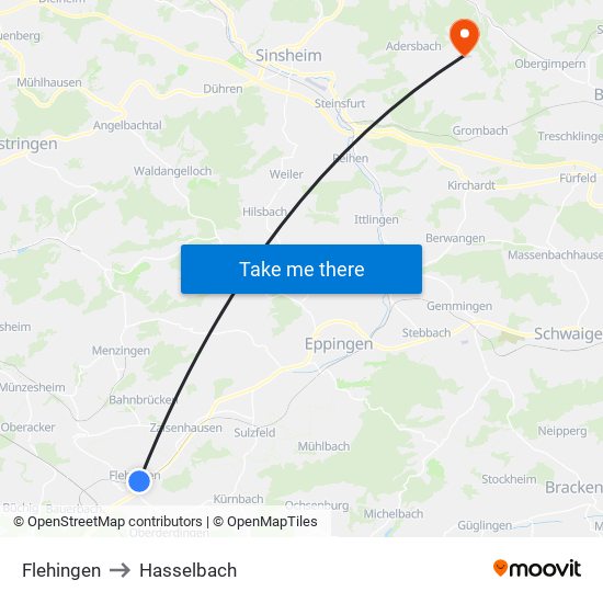 Flehingen to Hasselbach map