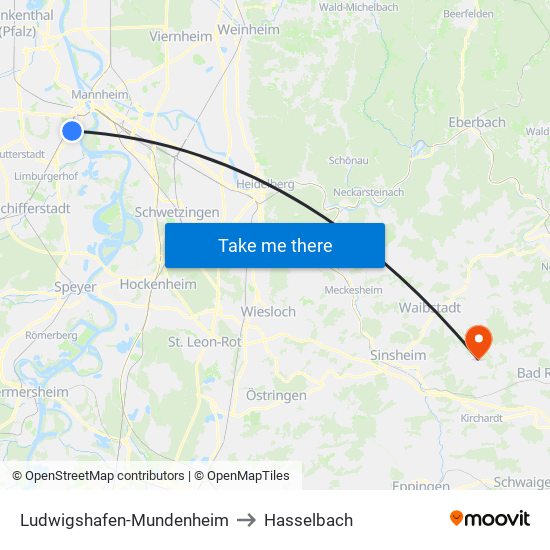 Ludwigshafen-Mundenheim to Hasselbach map