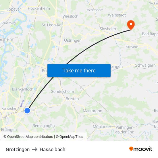 Grötzingen to Hasselbach map