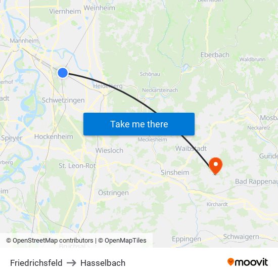 Friedrichsfeld to Hasselbach map