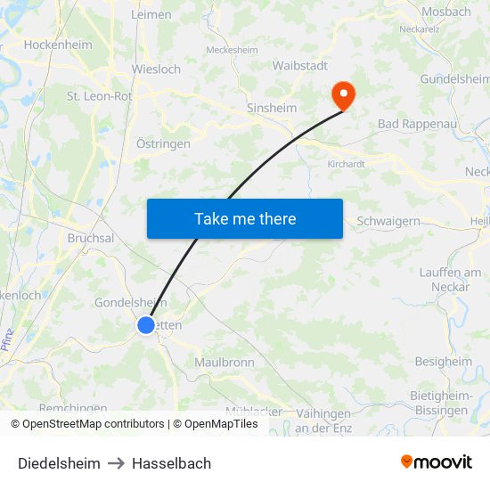 Diedelsheim to Hasselbach map