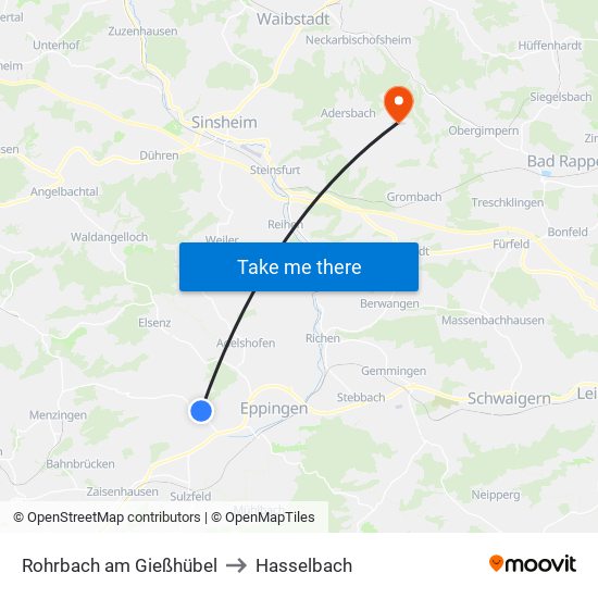 Rohrbach am Gießhübel to Hasselbach map