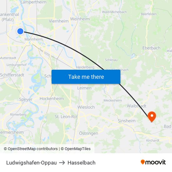 Ludwigshafen-Oppau to Hasselbach map