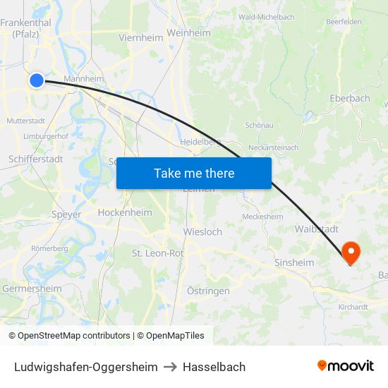 Ludwigshafen-Oggersheim to Hasselbach map