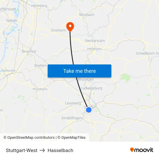 Stuttgart-West to Hasselbach map