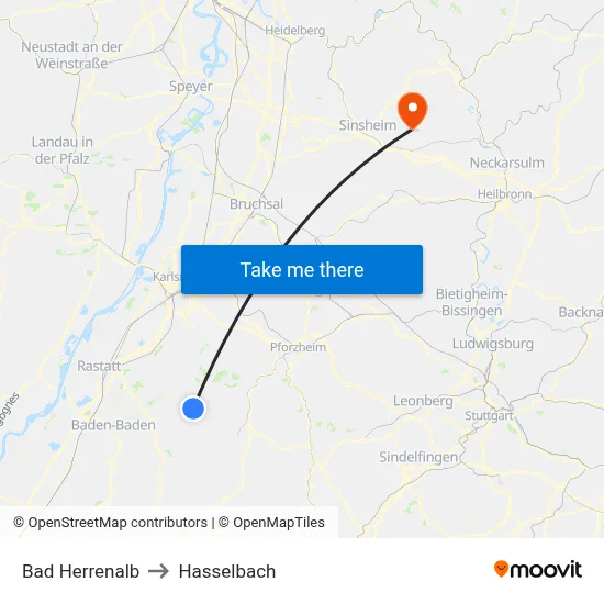 Bad Herrenalb to Hasselbach map