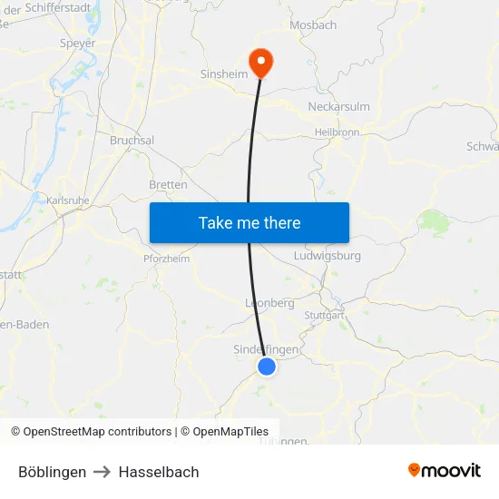 Böblingen to Hasselbach map