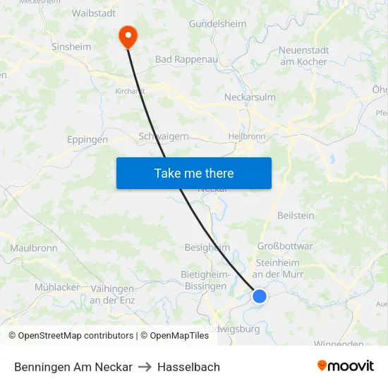 Benningen Am Neckar to Hasselbach map