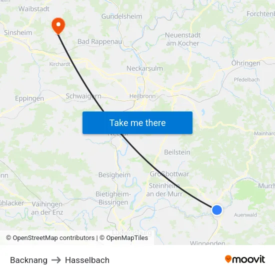 Backnang to Hasselbach map