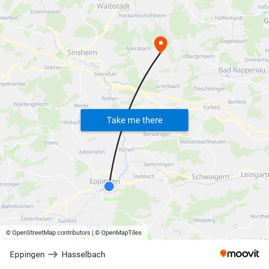 Eppingen to Hasselbach map