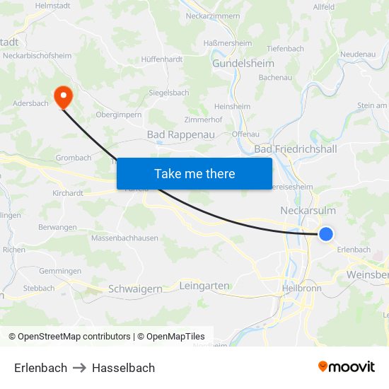 Erlenbach to Hasselbach map