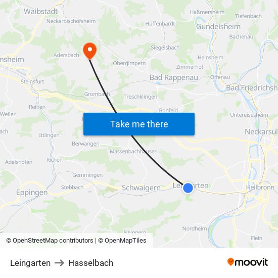 Leingarten to Hasselbach map