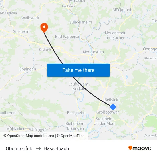 Oberstenfeld to Hasselbach map