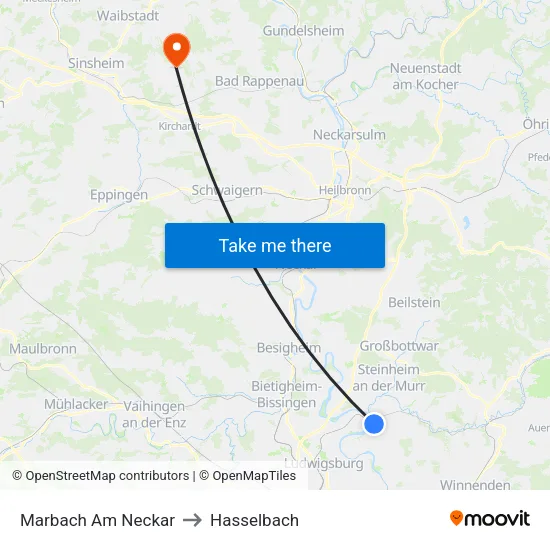 Marbach Am Neckar to Hasselbach map