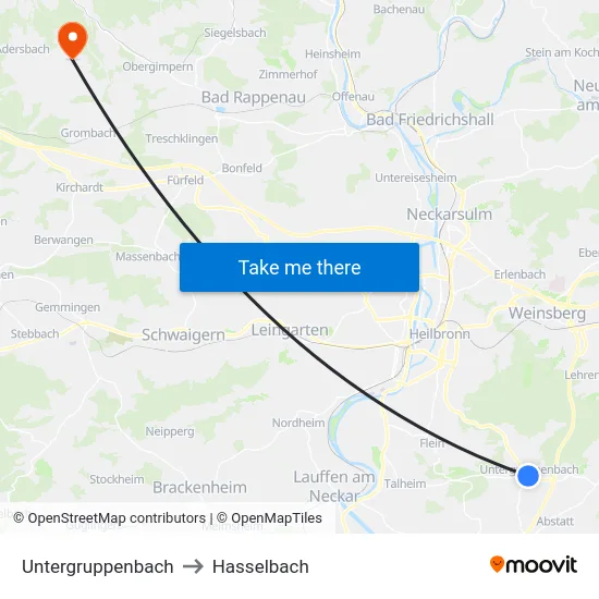 Untergruppenbach to Hasselbach map