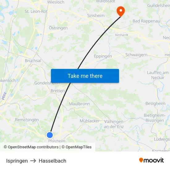 Ispringen to Hasselbach map