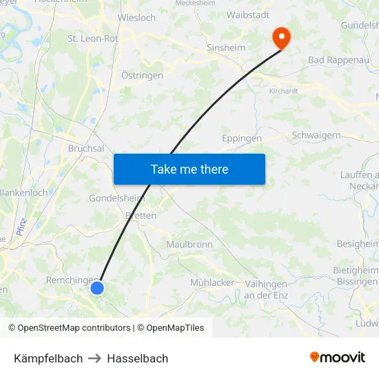 Kämpfelbach to Hasselbach map
