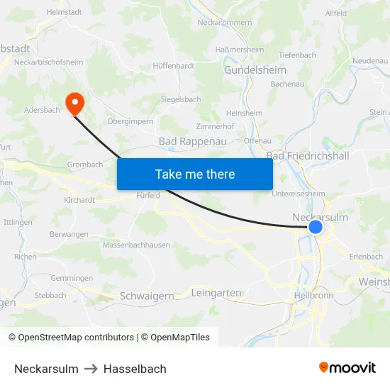 Neckarsulm to Hasselbach map