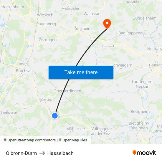 Ölbronn-Dürrn to Hasselbach map