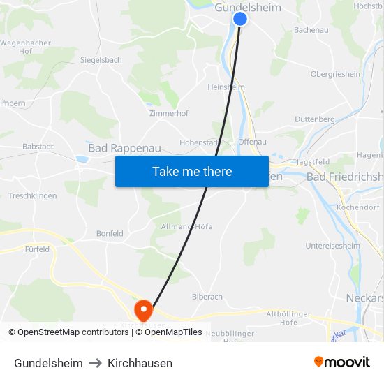 Gundelsheim to Kirchhausen map