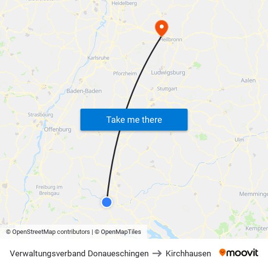 Verwaltungsverband Donaueschingen to Kirchhausen map