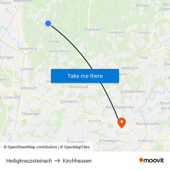 Heiligkreuzsteinach to Kirchhausen map