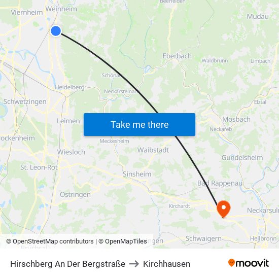 Hirschberg An Der Bergstraße to Kirchhausen map