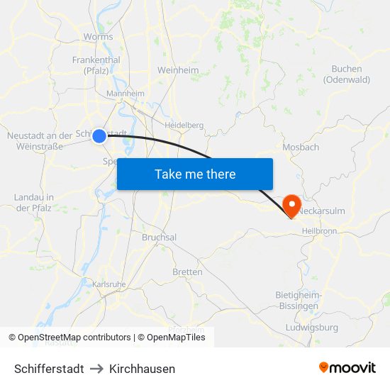 Schifferstadt to Kirchhausen map