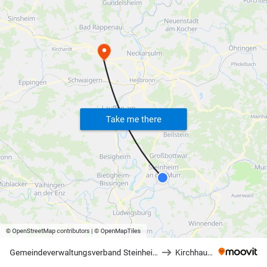 Gemeindeverwaltungsverband Steinheim-Murr to Kirchhausen map