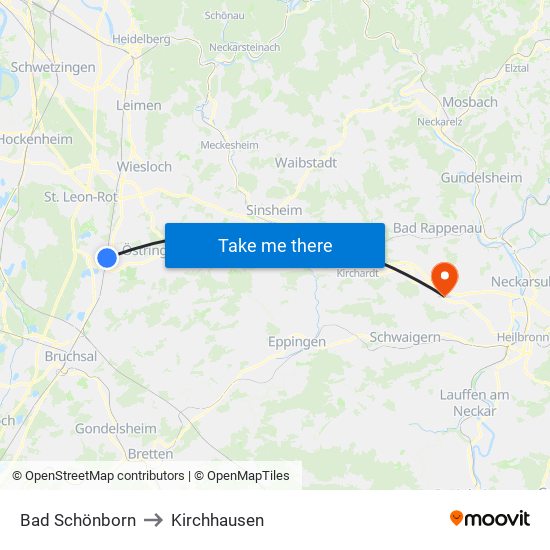 Bad Schönborn to Kirchhausen map