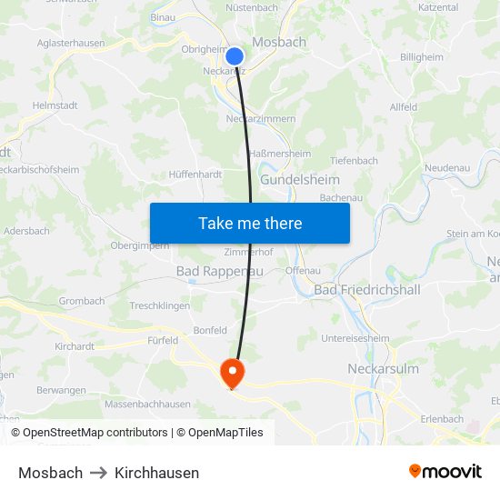 Mosbach to Kirchhausen map