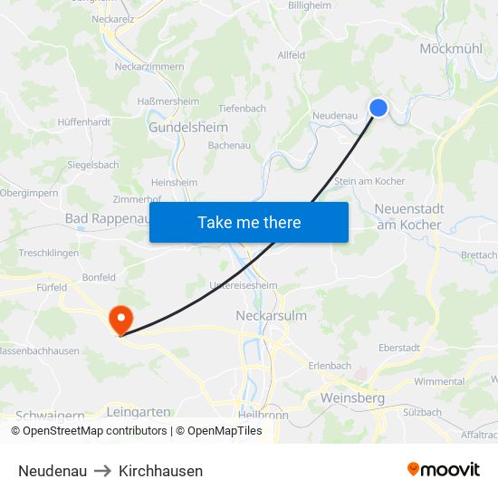 Neudenau to Kirchhausen map