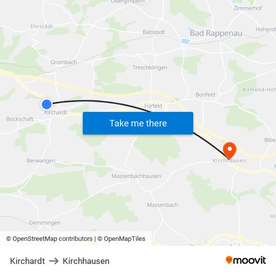 Kirchardt to Kirchhausen map