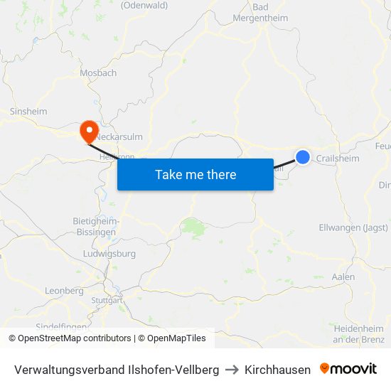 Verwaltungsverband Ilshofen-Vellberg to Kirchhausen map