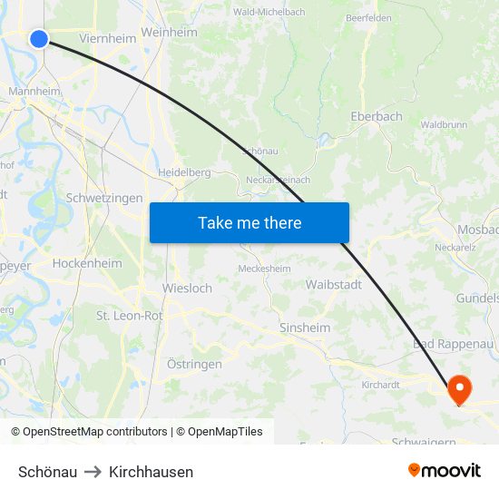 Schönau to Kirchhausen map