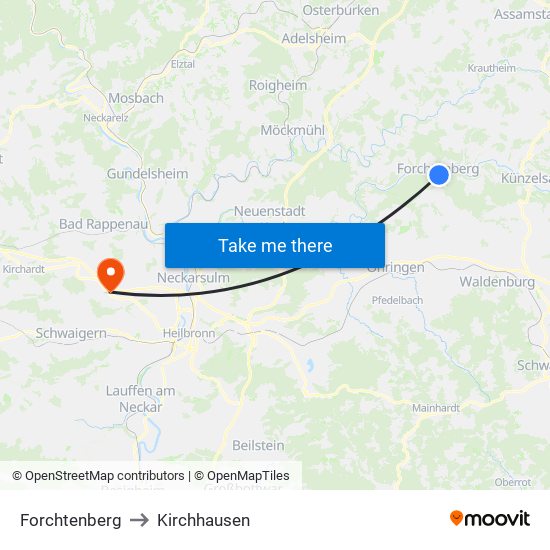 Forchtenberg to Kirchhausen map