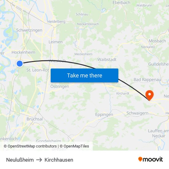 Neulußheim to Kirchhausen map