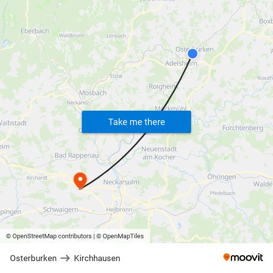 Osterburken to Kirchhausen map