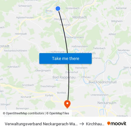Verwaltungsverband Neckargerach-Waldbrunn to Kirchhausen map