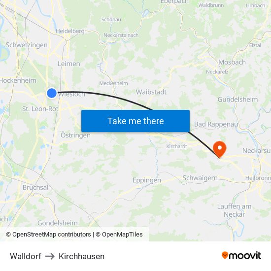 Walldorf to Kirchhausen map