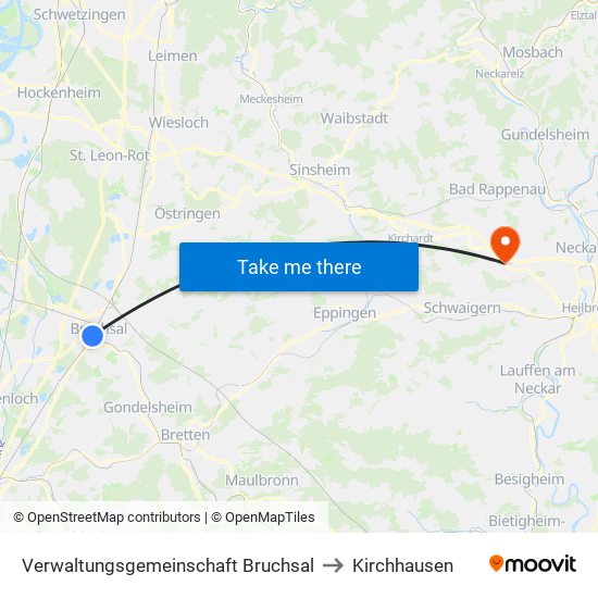 Verwaltungsgemeinschaft Bruchsal to Kirchhausen map
