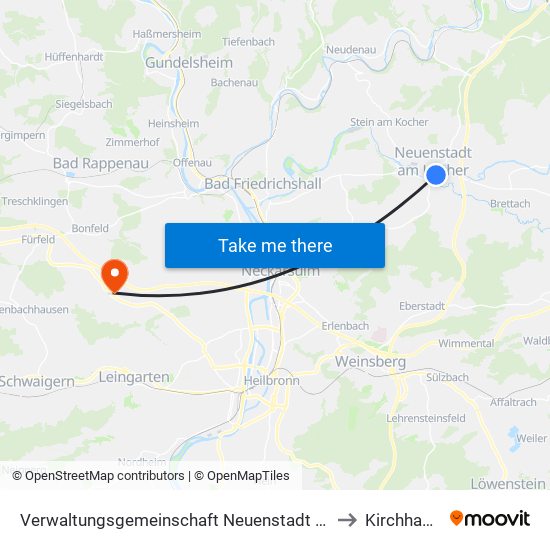 Verwaltungsgemeinschaft Neuenstadt am Kocher to Kirchhausen map