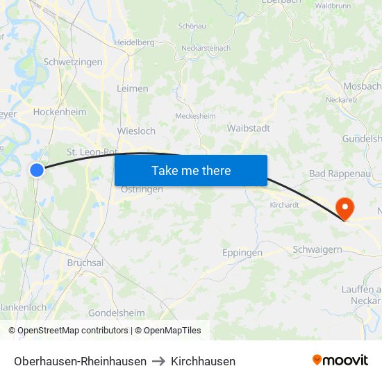 Oberhausen-Rheinhausen to Kirchhausen map