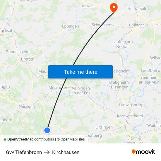 Gvv Tiefenbronn to Kirchhausen map